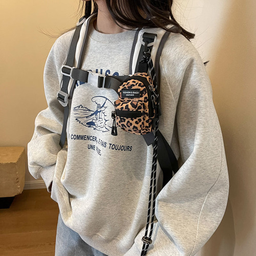 Korean Mini Kids Backpack Fashion Leopard Print Girl Single Shoulder Crossbody Bag Outdoor Travel Earphone Bag Red