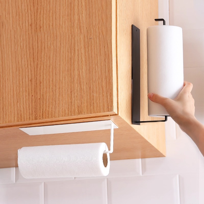 Estante de toallas de papel de acero al carbono de cocina Estante de toallas de papel sin perforación Estante de almacenamiento de colgantes de papel para el hogar creativo Estante de rollo de papel Estante de almacenamiento
