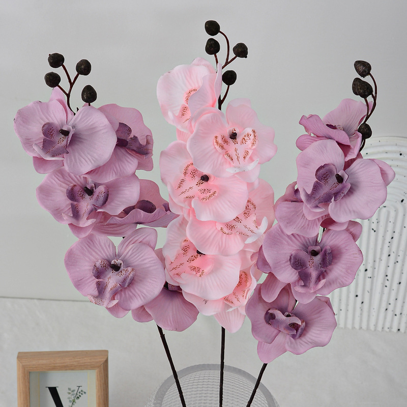 仿真蝴蝶蘭絹布花家居插花婚慶布置餐桌擺件假花六頭蝴蝶蘭批發