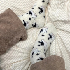 Plush Knit Women's Milk Spotted Fleece Lined Thickening Cute Mid-Calf Socks Autumn/Winter Home Warming Mink Fleece Long Socks