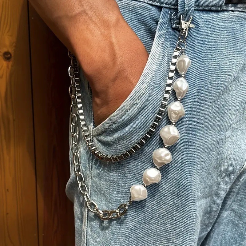 INS Style Cuban Square Chain Irregular Pearl Patchwork Pants Chain Accessories Metal Box Chain Personality Punk Waist