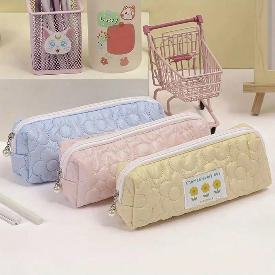 Japón encantador dibujos animados tablero de ajedrez bolsas de lápiz de gran capacidad bolsas de lápiz bolsas de almacenamiento de lienzo estudiantes bolsas de papelería