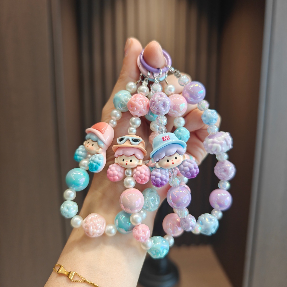 Nuevo colgante de cadena de teléfonos móviles de dibujos animados palomitas de maíz colgante de llavero creativo colgante de bolsas de perlas pintadas a mano