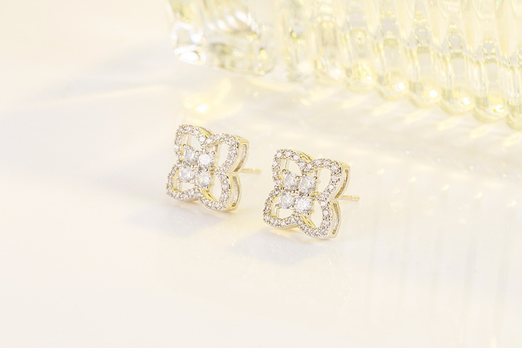 Fashion Flower Copper Ear Studs Inlay Zircon Copper Earrings 1 Pair