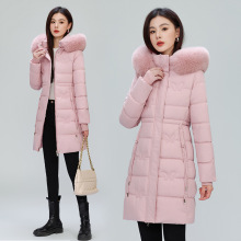 跨境棉衣女长款2025冬季新款韩版修身棉袄加厚保暖大毛领大码外套