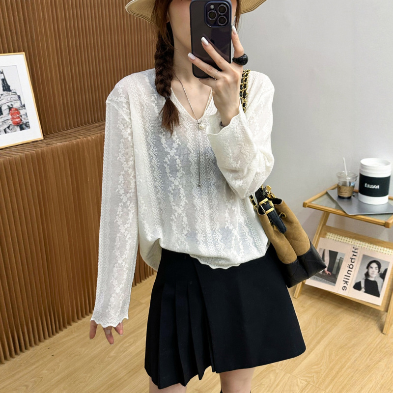 重工蕾丝钩花羊毛针织衫女欧洲站2025秋装新款欧货女装打底小衫潮|undefined