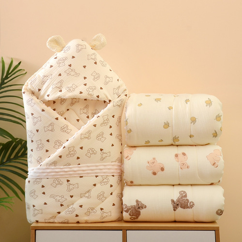 Baby bean velvet blanket, newborn delivery room blanket, autumn and winter quilted hooded swaddle blanket, infant blanket