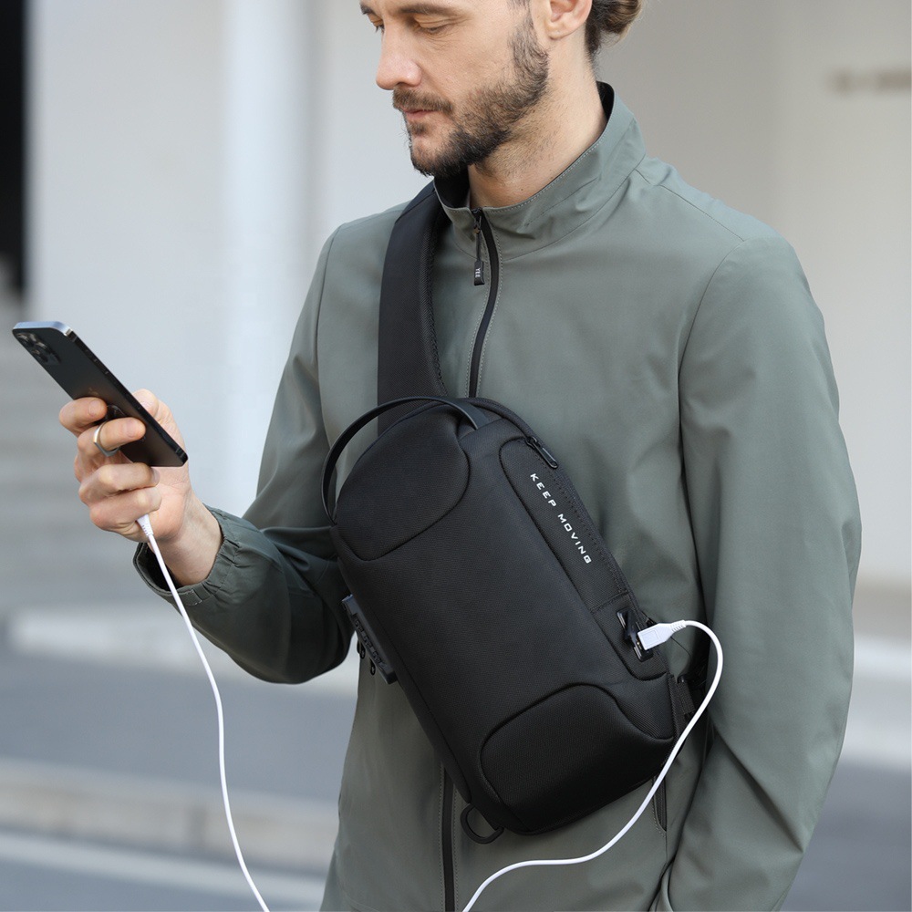 New Men's Chest Bag, Functional Style Waterproof Logo Printed Casual Crossbody Bag for Business Men, Unisex Shoulder Bag