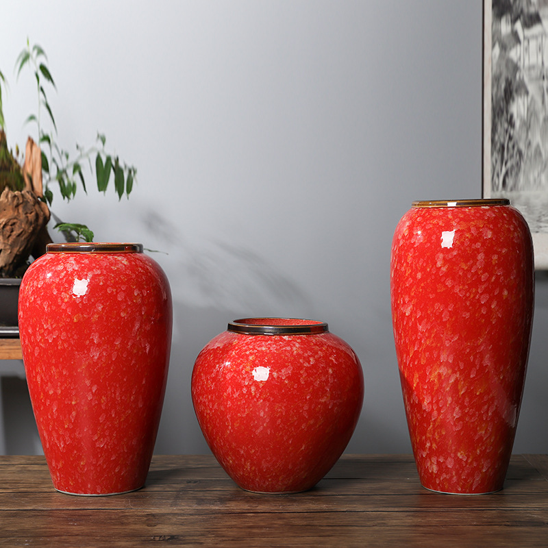 家居裝飾品擺件景德鎮陶瓷中國紅陶瓷花瓶新中式輕奢簡奢歐式花瓶