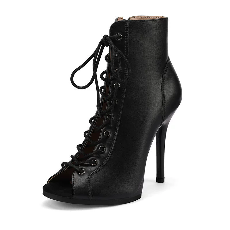 爵士舞高跟鞋系带性感舞蹈专用短筒凉靴镂空绑带heels鱼嘴凉鞋