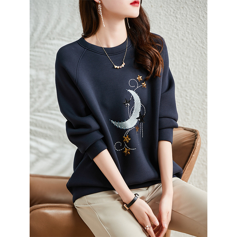 欧货圆领太空棉卫衣女冬季2023年新款韩版宽松大码洋气减龄上衣潮