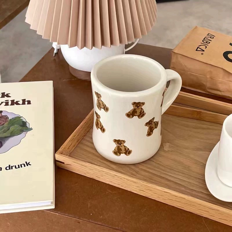 Ceramic Mug, 350 ml Bear Print — Couple Breakfast Coffee Cup, Gift-Ready