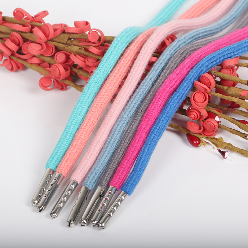 厂家批发彩色涤棉卫衣帽绳4孔金属子弹头服装运动裤腰抽绳现货
