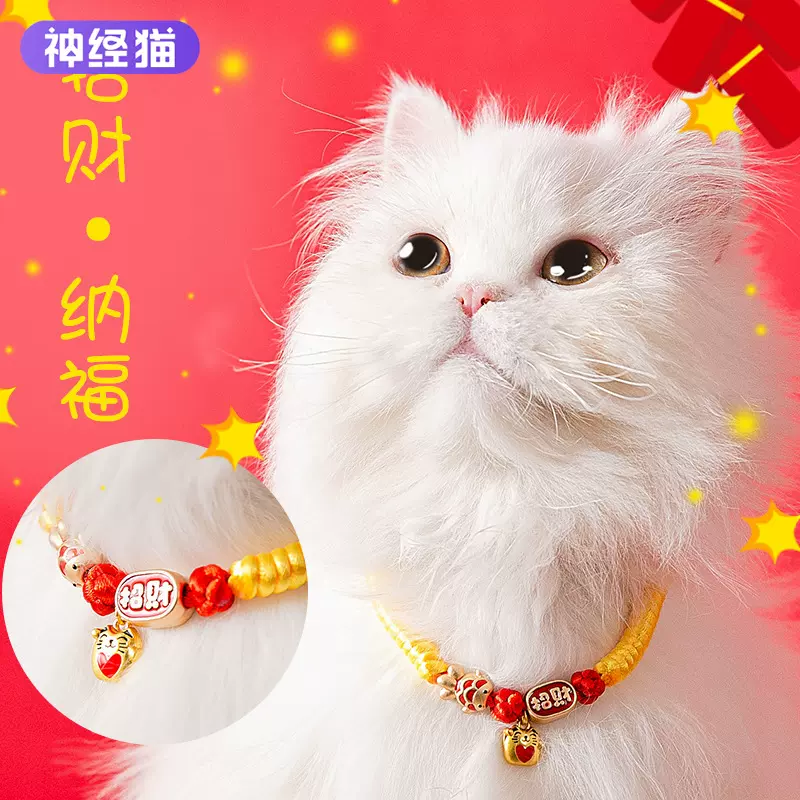 新年猫咪喜庆项圈布偶蓝猫宠物编织颈圈猫猫过年饰品围脖小猫红绳