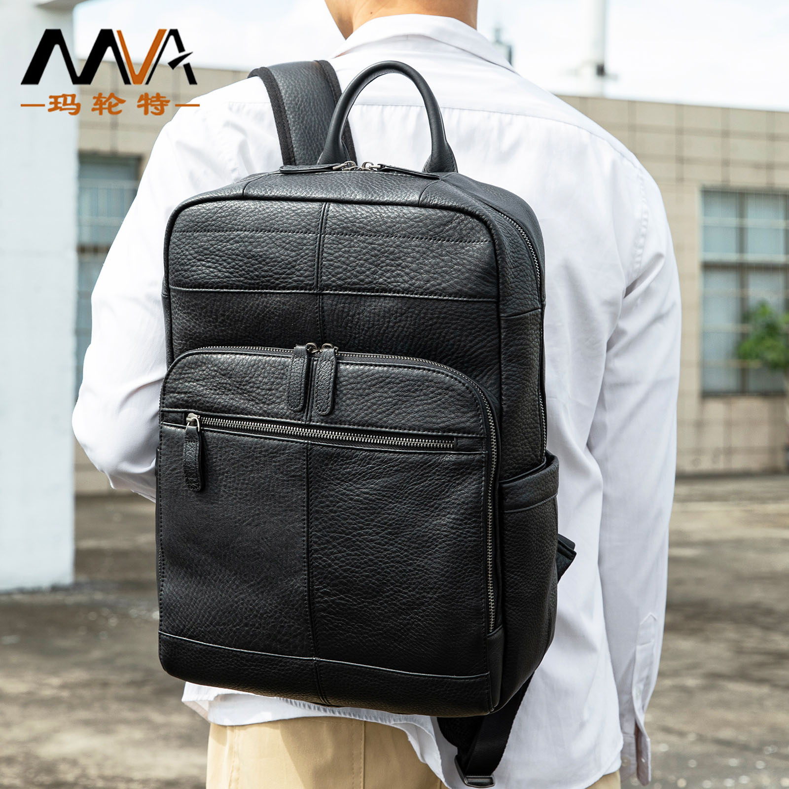 Simple Casual Genuine Leather Men's Backpack Large Capacity Business Commuting 16inch Computer Bag High-End Backpack for Men