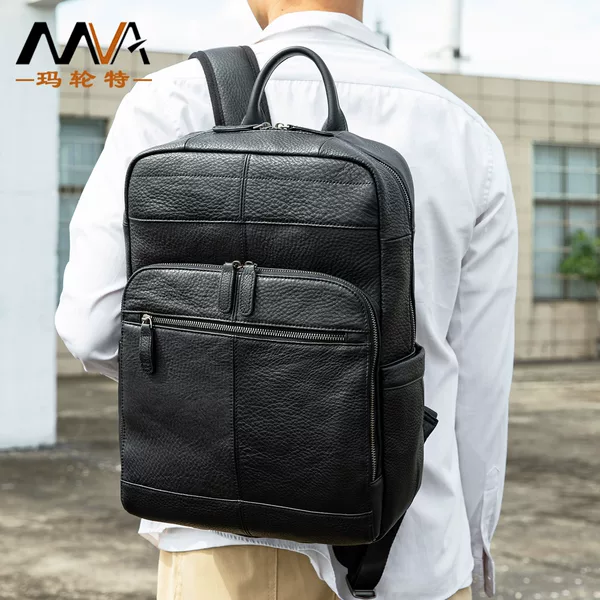 Simple Casual Genuine Leather Men's Backpack Large Capacity Business Commuting 16inch Computer Bag High-End Backpack for Men