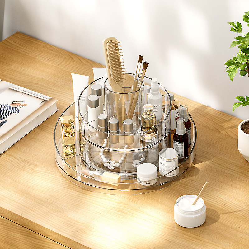 Desk rotation cosmetics storage box new transparent drawer-style bathroom perfume lipstick vanity makeup table storage rack