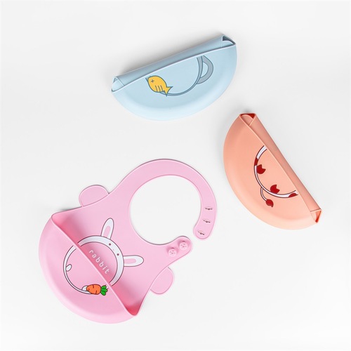 Baby silicone bibs, baby eating bibs, children's waterproof cartoon adjustable saliva pockets, food pockets, no-wash
