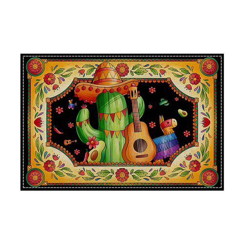 Mexican Style Linen Table Mat Rectangle Striped Print Heat Insulating Mat Kitchen Restaurant Decoration Dining Table Mat