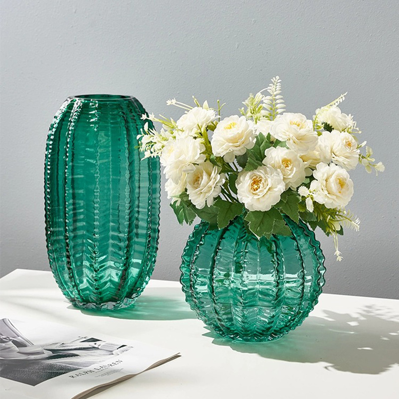 Personalizada creativa cactus bola columna de cactus florero de vidrio de color de alto aspecto sala de estar arreglo floral decoración de flores