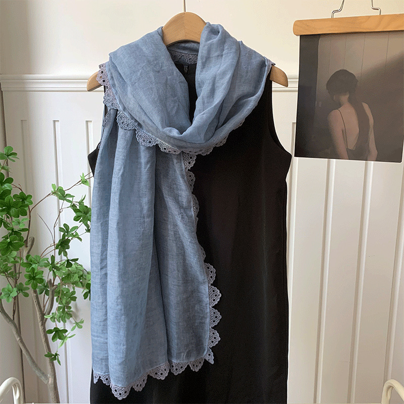 Bufandas coreanas de color sólido primavera y otoño y verano bufandas de seda de encaje de moda bufandas de cuello bufandas de cuello bufandas de doble uso