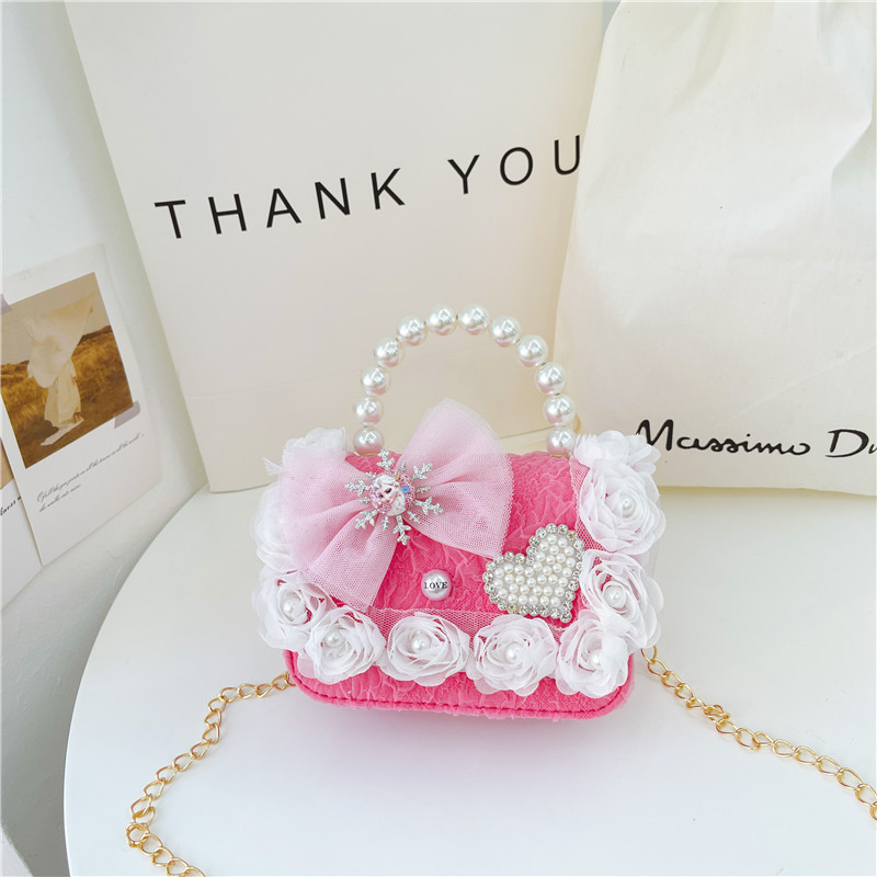 Nuevo en línea rojo perla portátil bolso de los niños lindo suave lindo dibujos animados moda mensajero bolsa niña estilo occidental bolso de hombro