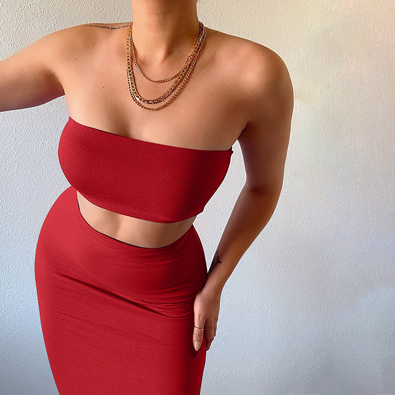 2025 New Summer Women's Fashion Cross-Border Tube Top Slim Fit Bodycon Skirt Set Wholesale From Manufacturer_ecoleips.com