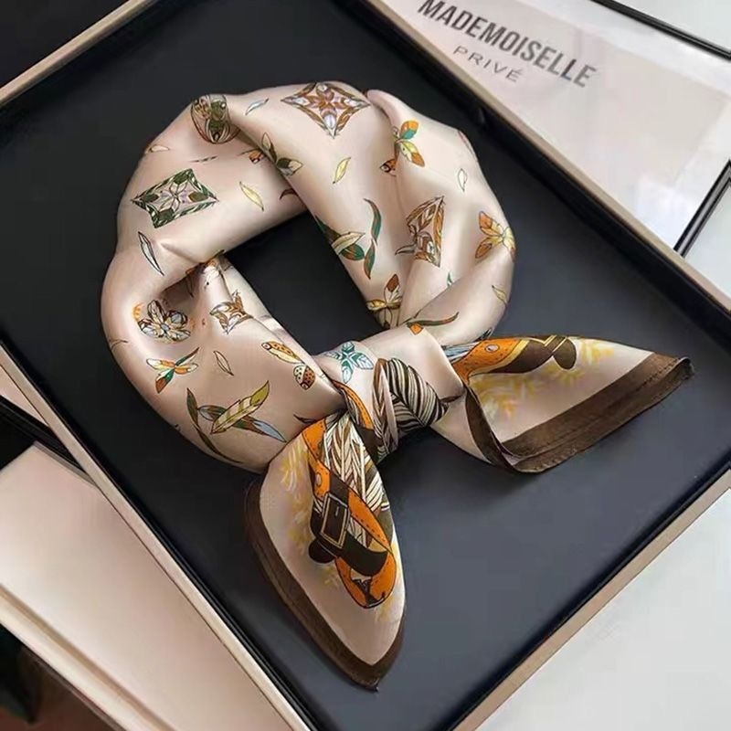 Hangzhou Silk High-End Colorful Square Scarf Women's Retro Style Four-Season Thin Scarf Headscarf Neckerchief Imitation Silk