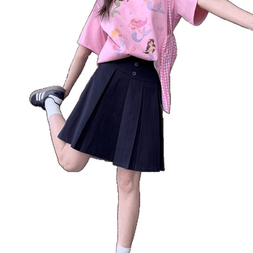 Skinny skirt wearing a single-breasted high-waist midskirt design pleated skirt temperament characters 2025 Spring and Autumn Women