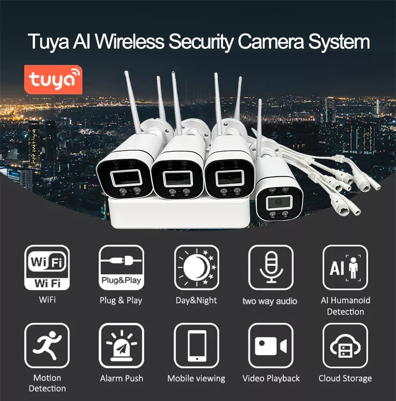 Tuya Graffiti WiFi-Paket kabelloses intelligentes 2-Megapixel-Hochauflösungs-4-Kanal-NVR-Paket Netzwerk-Überwachungskamera