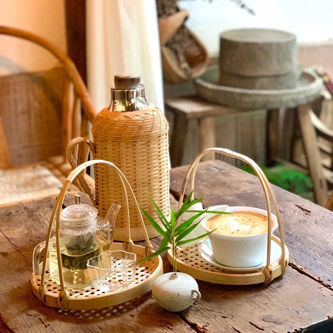 58C1蓋碗茶咖啡手提籃小蒸籠溫水壺竹編純手工編織茶室餐廳果盤糕