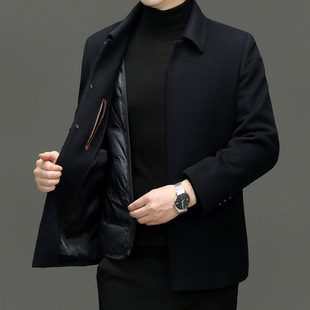 2024 Autumn and Winter New Middle-aged Men's Wool Coat Down Liner Single-breasted Lapel Jacket Woolen Jacket for Men