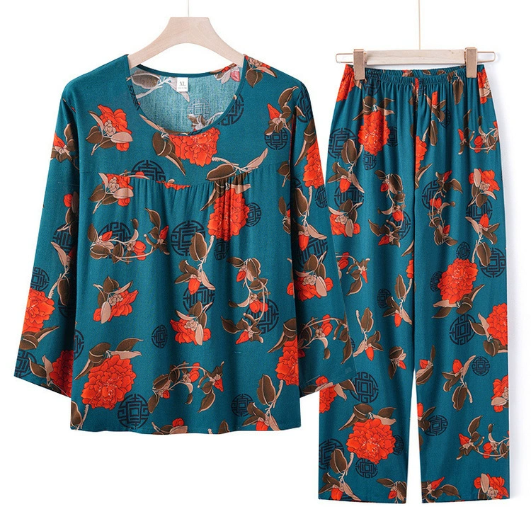 Мама весна и лето хлопчатобая шелковая одежда бабушка летняя пижама с длинными рукавами