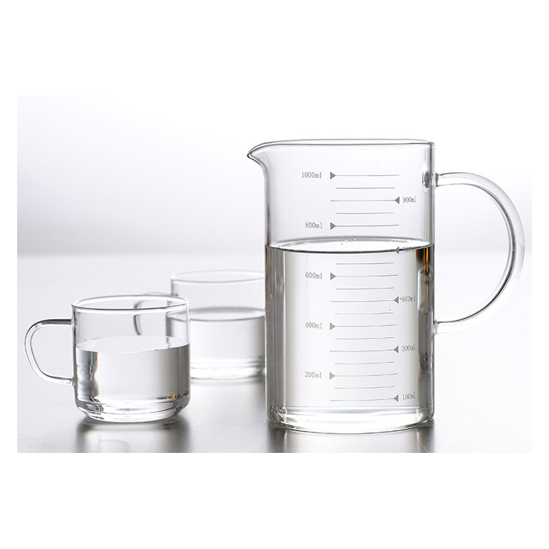 Fábrica al por mayor de vidrio de borosilicato taza de leche con escala taza de medición de vidrio cocina medición del hogar