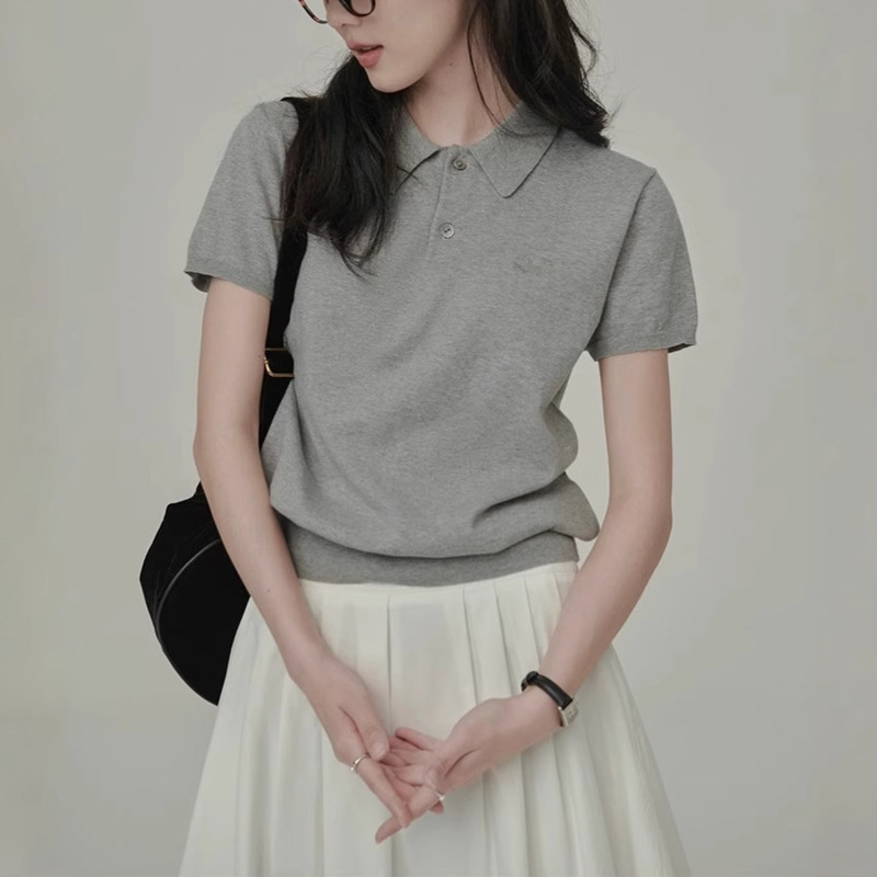 Classic 2.0 2025 Knitted Intellectual Literary Summer Retro Short-Sleeved Polo Shirt