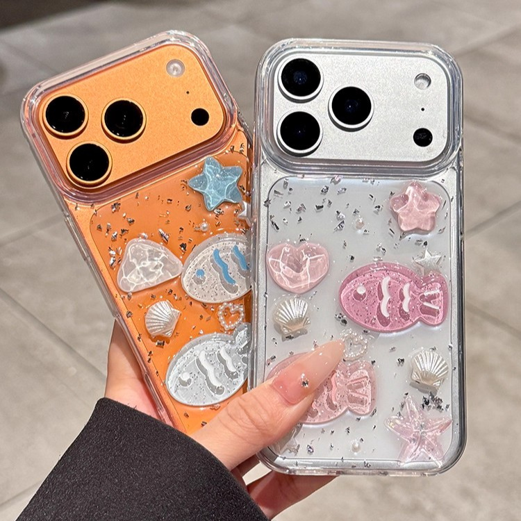 Trade Stereo Ocean Shell Suitable for Apple 17 Mobile Phone Case Iphone16 Promax Glue Glitter Star 15