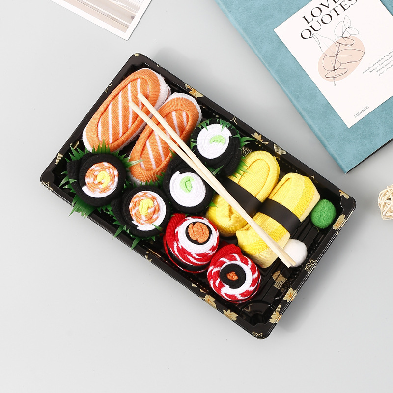 Calcetines de sushi de salmón transfronterizos, calcetines de mujer de invierno y otoño de algodón, calcetines de mujer que absorben el sudor, antiolor, caja de regalo image 9