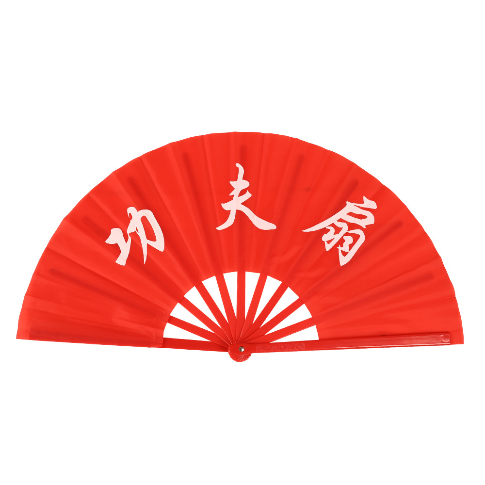 Fabricante Tai Chi Kung Fu Fan Plaza Artes marciales Performance Ventilador plegable de plástico Ventilador de viento chino rojo