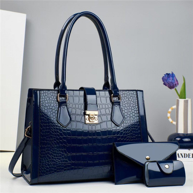 Baja de tres piezas, hija 2025, nueva bolsa de mano de gran capacidad, bolsas de hombro con patrón de cocodrilo de piel brillante, bolsas transfronterizas