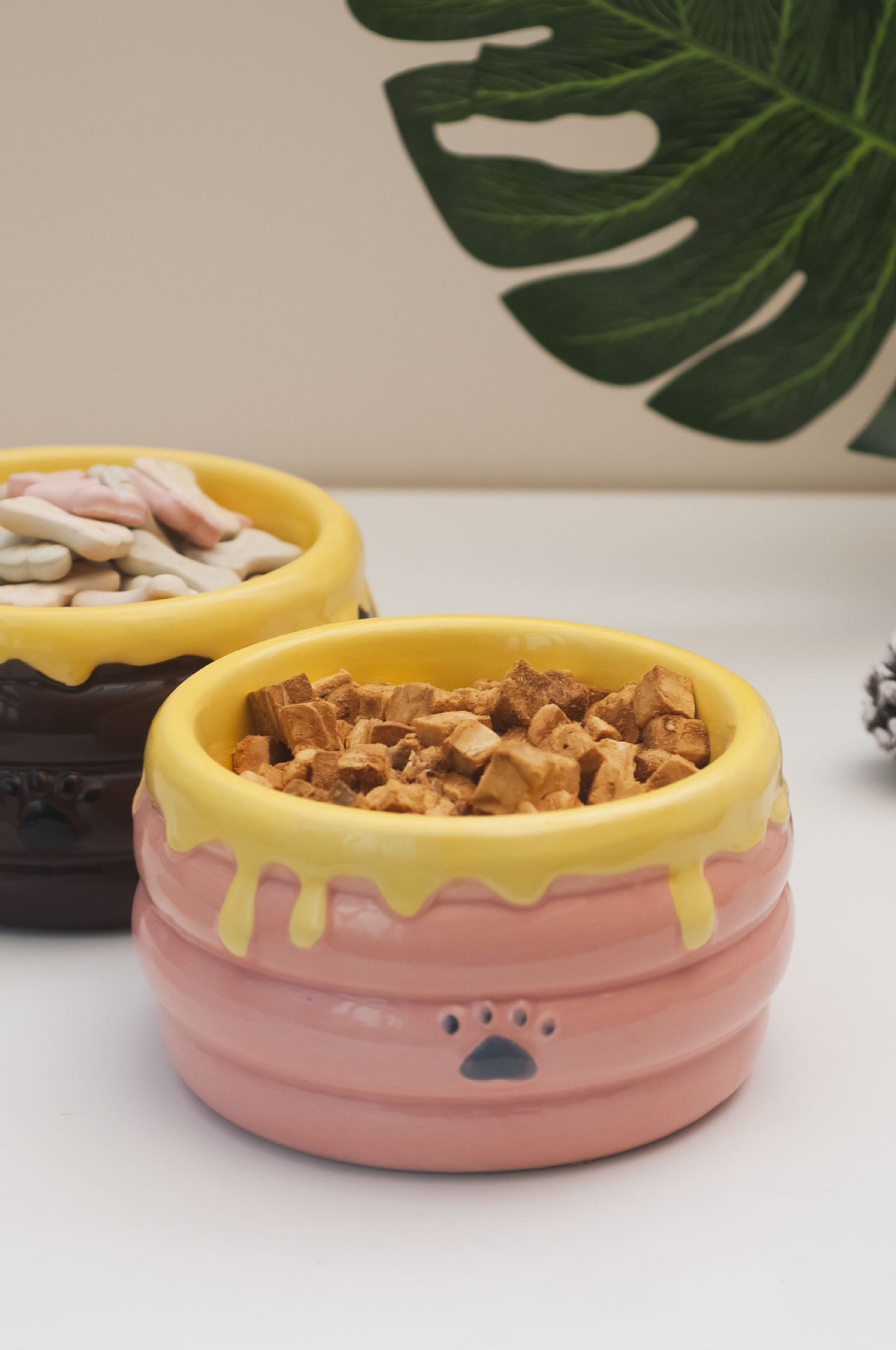 Gato de cerámica tazón para mascotas copa miel olla forma boca profunda gran capacidad antidetonante gato tazón de cerámica tazón de agua