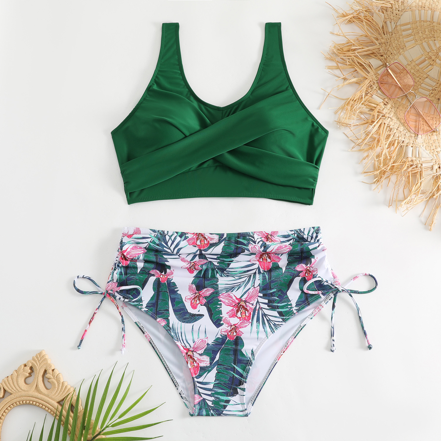 Bikini de Talle Alto con Tiras Cruzadas de Nailon, Sin Mangas, para Natación image 11