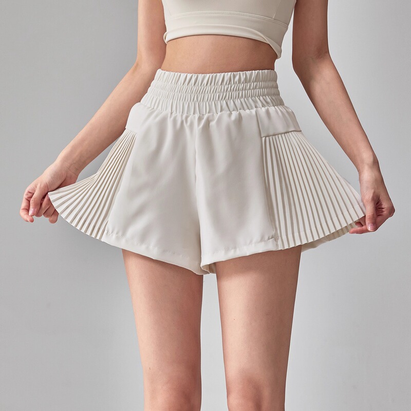 Trendy Pleated Accordion Shorts Sports Casual High-Waisted Anti-Exposure Breathable Running Pilates Yoga Shorts Thin