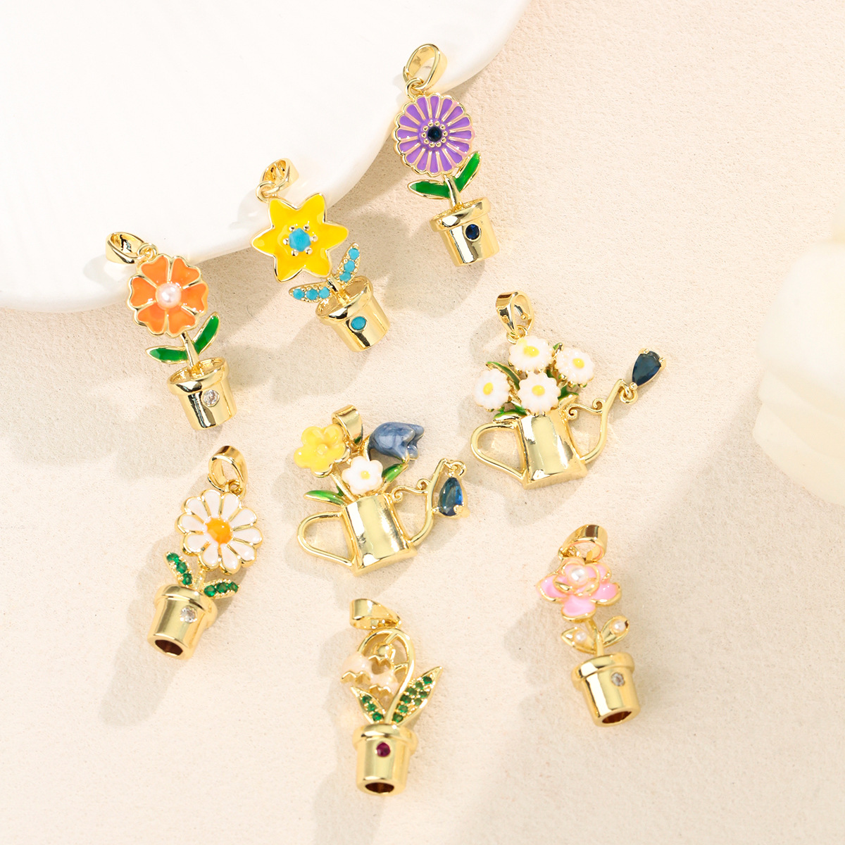 Enamel drip flower pot, flower pendant, cartoon bouquet, watering can, DIY bracelet, necklace, and earring accessories – wholesale