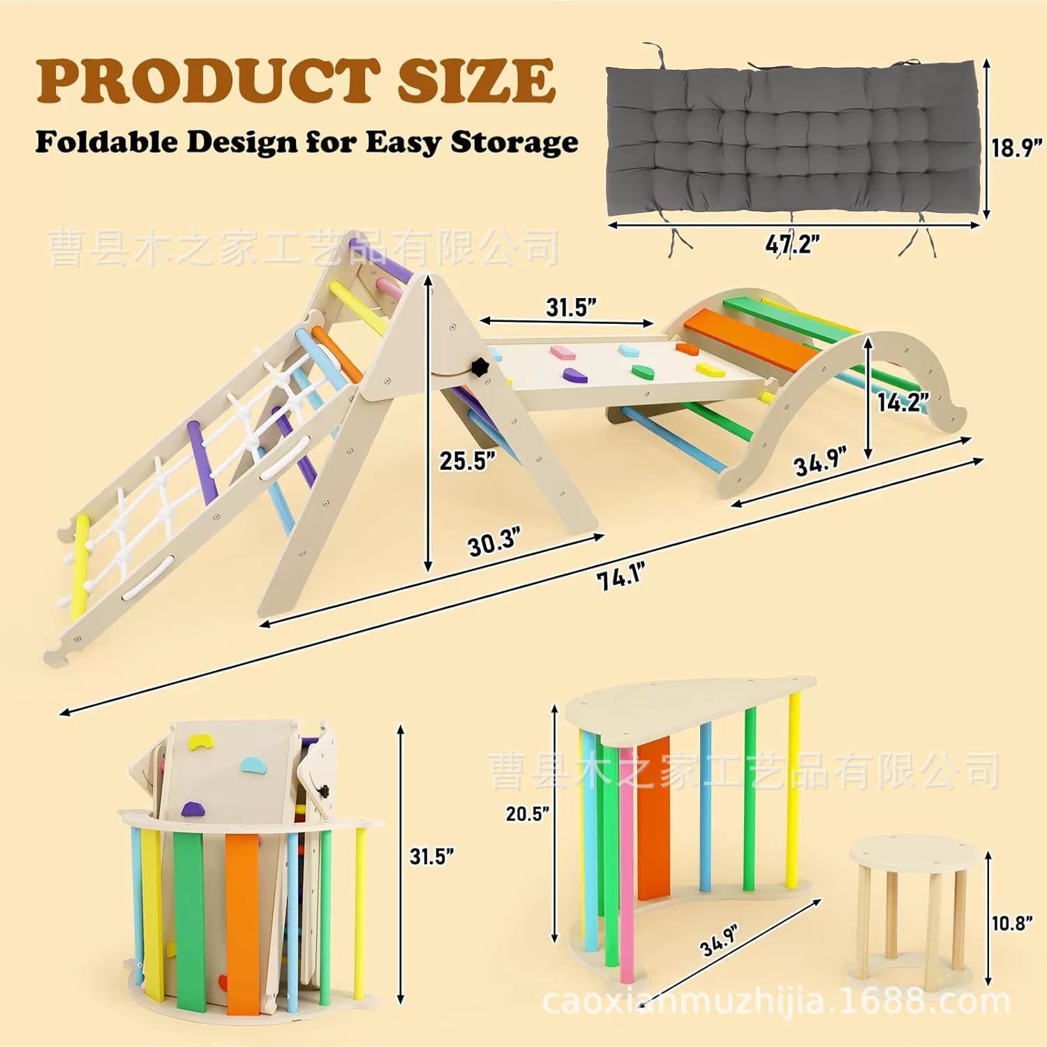 Climbing frame from natural wood, slide sensorics for training, (Cross-border trading), can climb