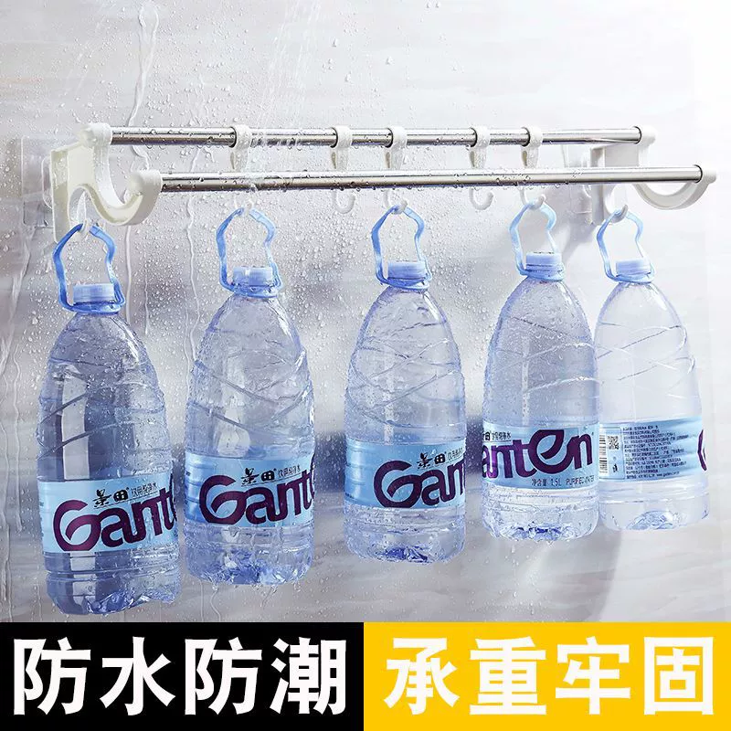 Stainless steel multi-purpose towel rack with hooks, no drilling, various sizes, durable design