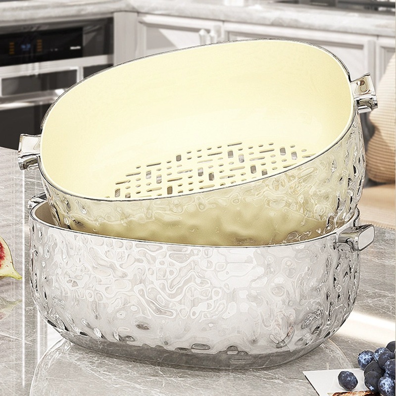 Doble capa de lavado de verduras cesta de drenaje multifuncional cocina hogar nuevo plato de fruta sala de estar cesta de lavado de verduras