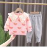 Children's clothing suit Children Flower Collar love Long sleeve jacket Solid motion trousers spring and autumn Female baby Two piece set