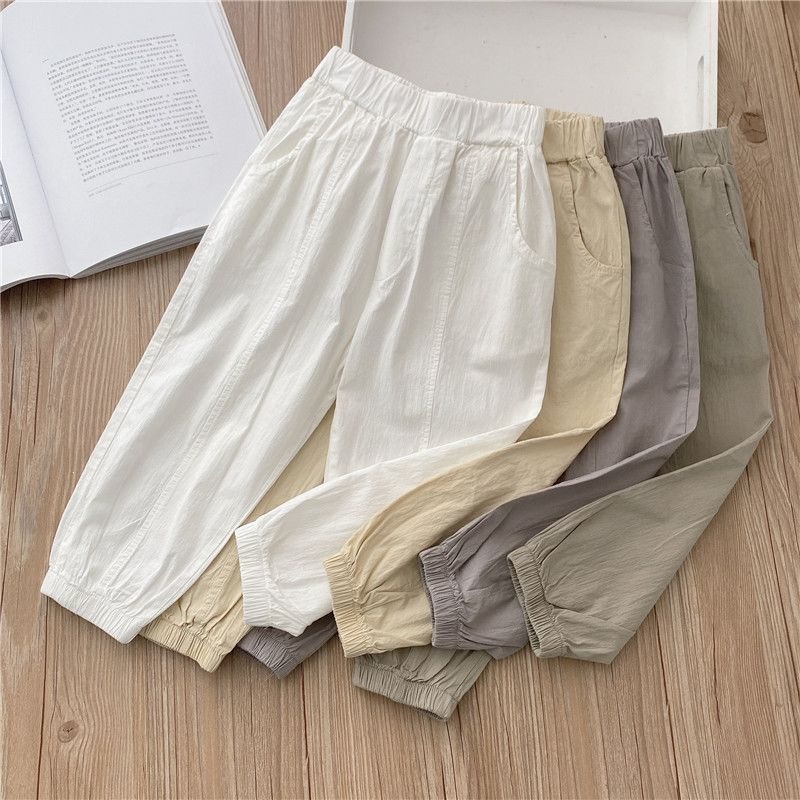 Children's summer mosquito-proof pants, thin and loose fit, quick-drying long pants for boys and girls, casual pants for babies, trendy jogger pants.