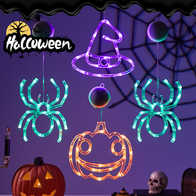 Halloween colgante ventosa lámpara de fiestas artículos decorativos calabaza araña decoración fiesta fantasma festival LED lámpara de estilo