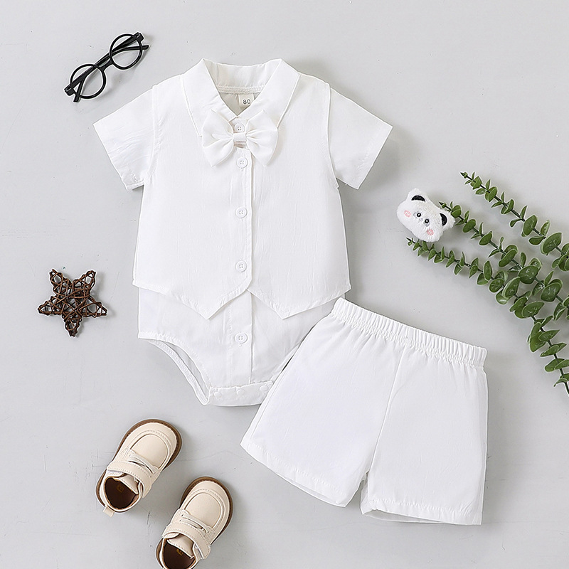 Children's European and American Summer Style Pure White Triangle Short-Sleeved Robe + Vest + Shorts/Three-Piece Kidsren's Clothing Ins